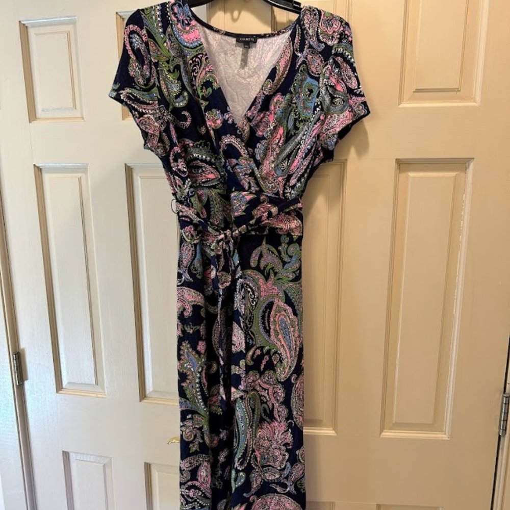 Talbots Jersey Tie Waist Paisley Dress, Size 14